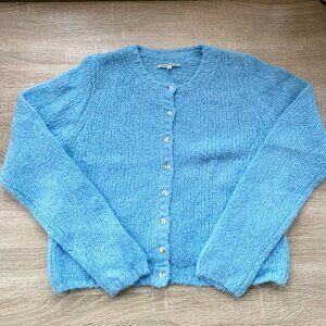 Reformation Clara Crew Cardigan Sweater Alpaca Wool Blue XS